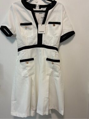Rubienn White Mini Dress with Black Trim